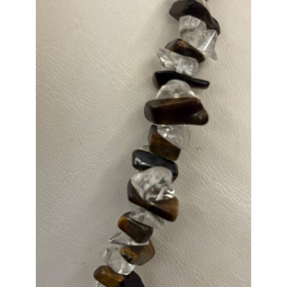 Vintage Gemstone Chip Necklace Tiger’s Eye & Clear Quartz Boho Chic - Picture 3 of 5